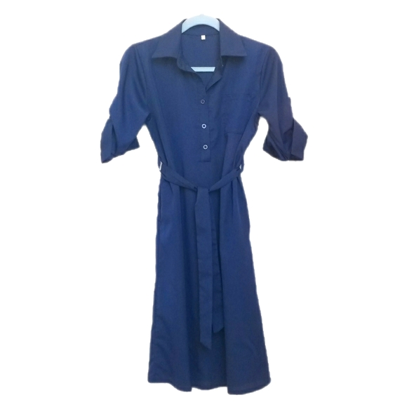 Navy Blue Button-Front Dress NWOT - Picture 2 of 6